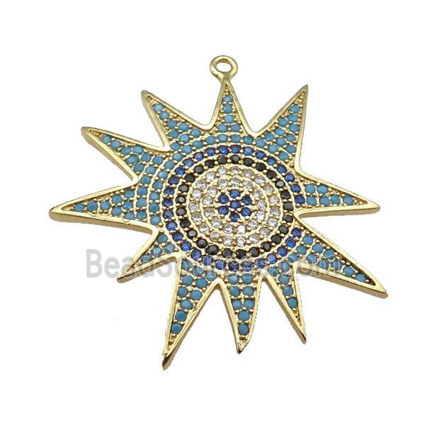 copper sunflower pendant paved zircon, gold plated