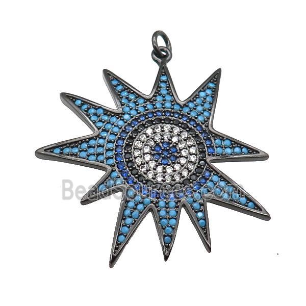 copper sunflower pendant paved zircon, black plated