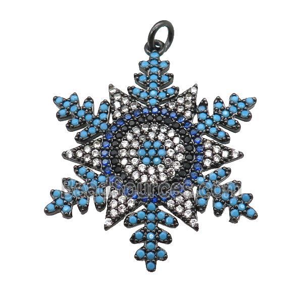 copper Snowflake pendant paved zircon, black plated