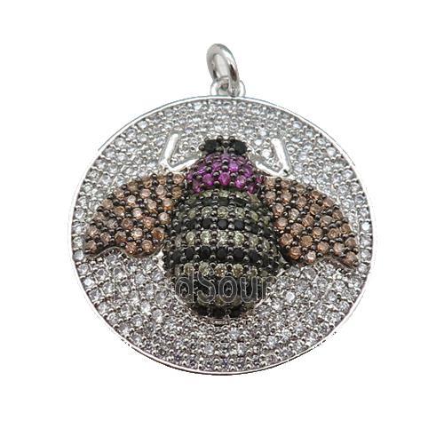 copper Honeybee pendant paved zircon, platinum plated