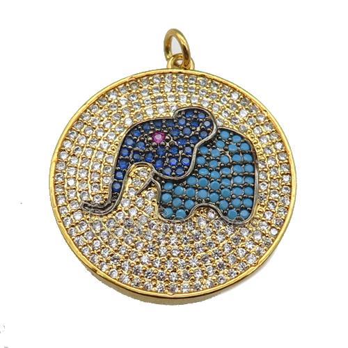 copper Elephant pendant paved zircon, gold plated