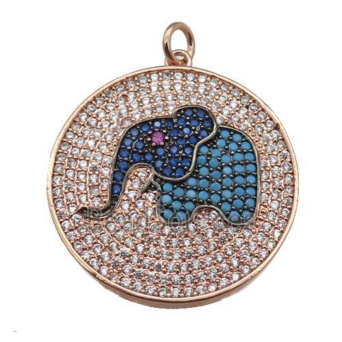 copper Elephant pendant paved zircon, rose gold