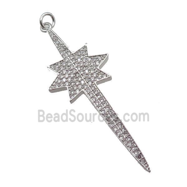 copper Northstar pendant paved zircon, platinum plated