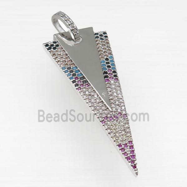 copper arrowhead pendant paved zircon, platinum plated