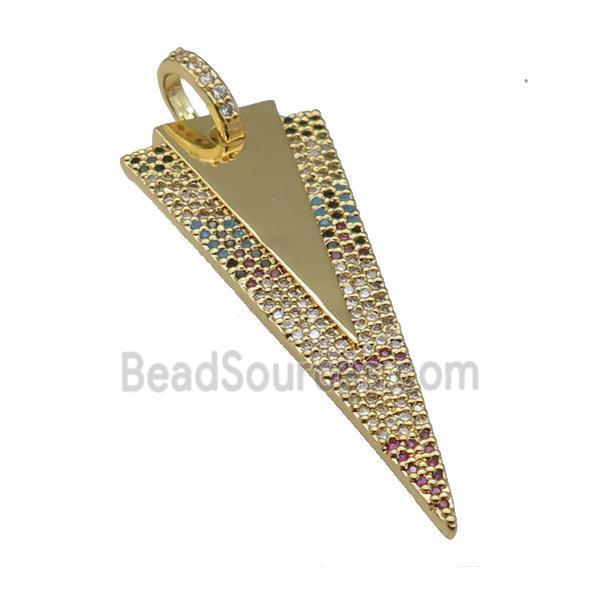 copper arrowhead pendant paved zircon, gold plated