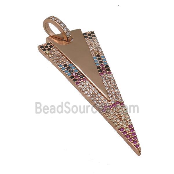 copper arrowhead pendant paved zircon, rose gold