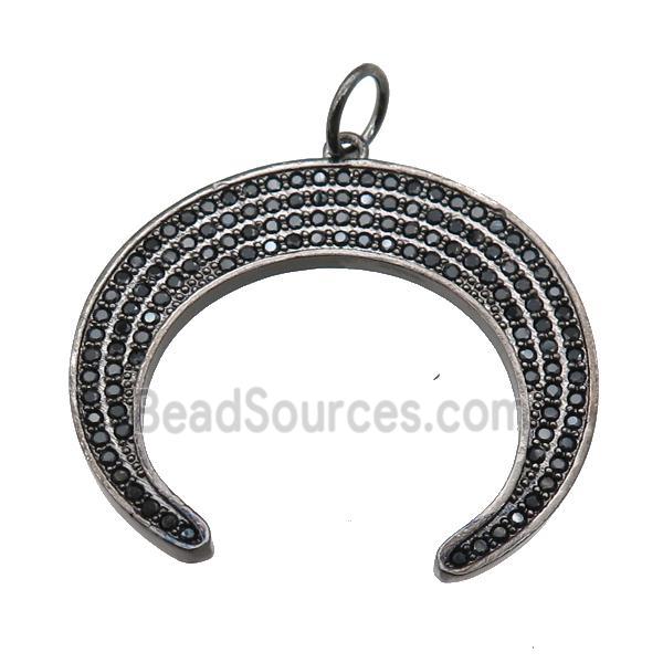 copper Moon crescent pendant paved zircon, black plated