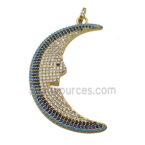 copper Moon pendant paved zircon, gold plated