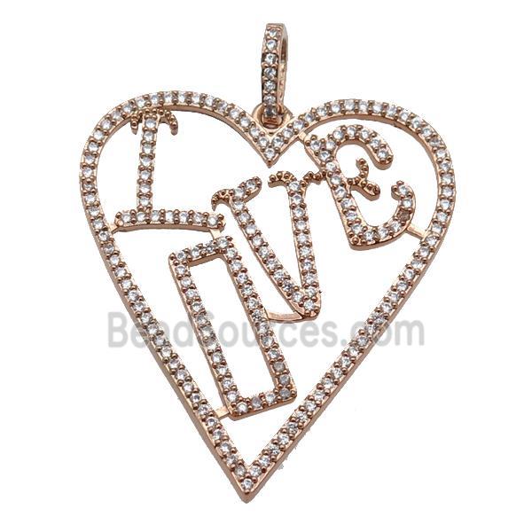 copper Heart pendant paved zircon, LOVE, rose gold