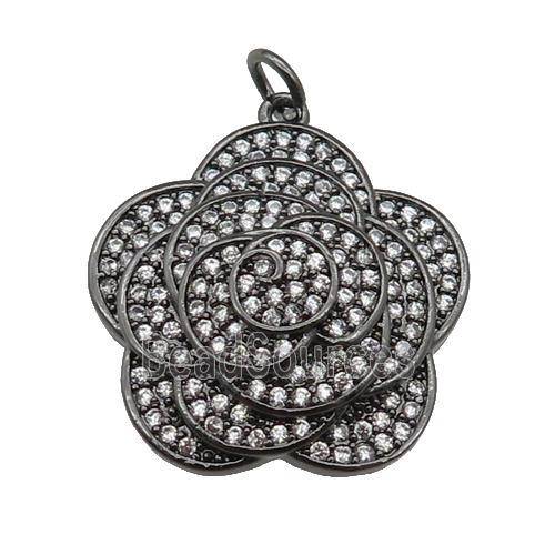 copper Flower pendant paved zircon, black plated