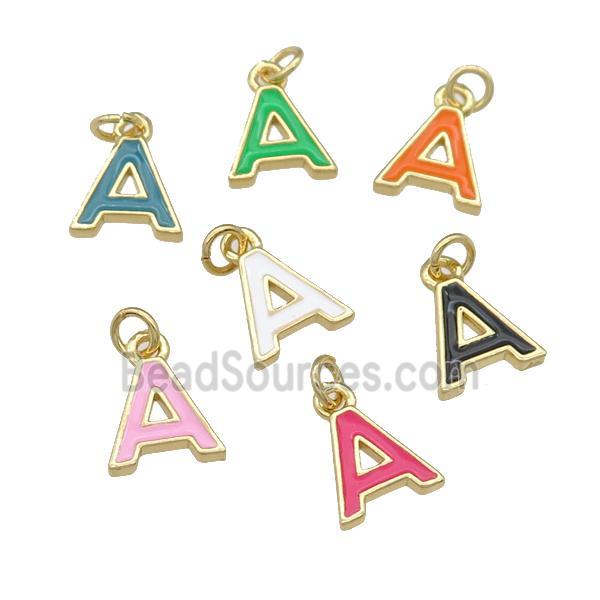 copper Letter-A pendant with enamel, mixed, gold plated