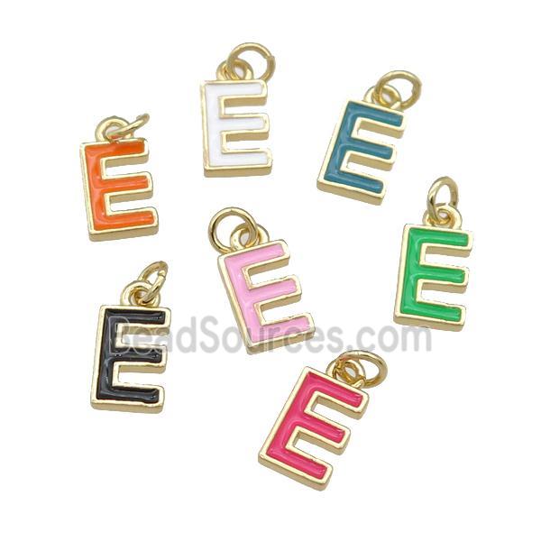 copper Letter-E pendant with enamel, mixed, gold plated