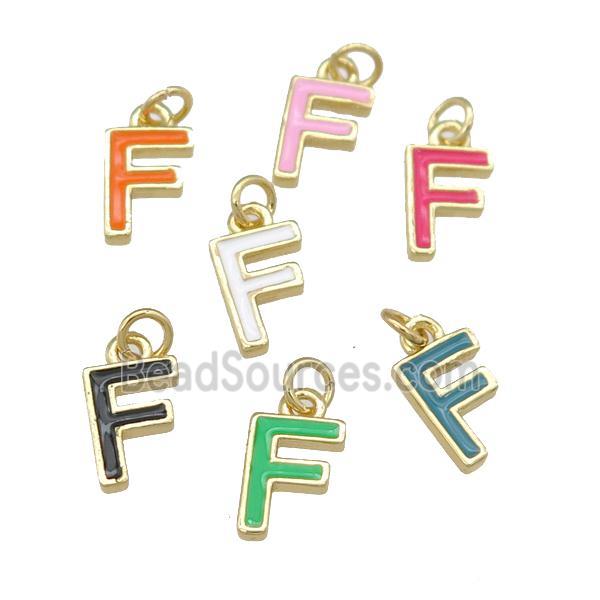 copper Letter-F pendant with enamel, mixed, gold plated