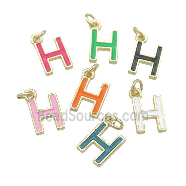 copper Letter-H pendant with enamel, mixed, gold plated