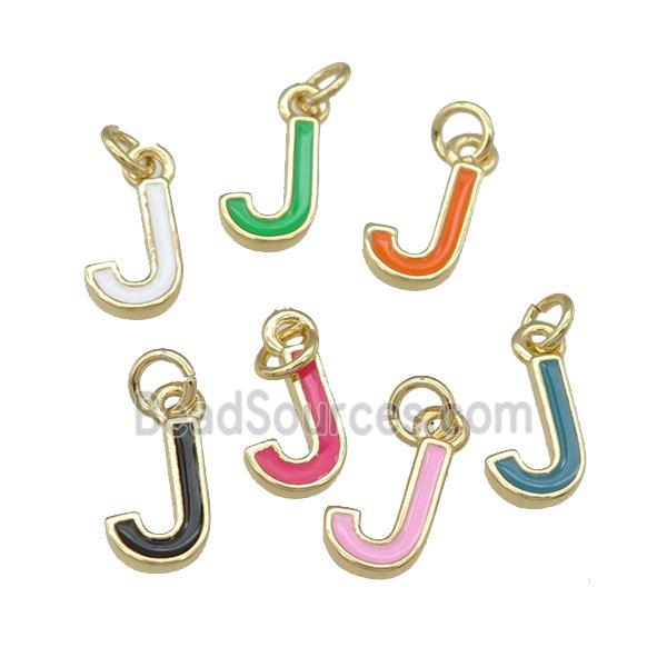 copper Letter-J pendant with enamel, mixed, gold plated