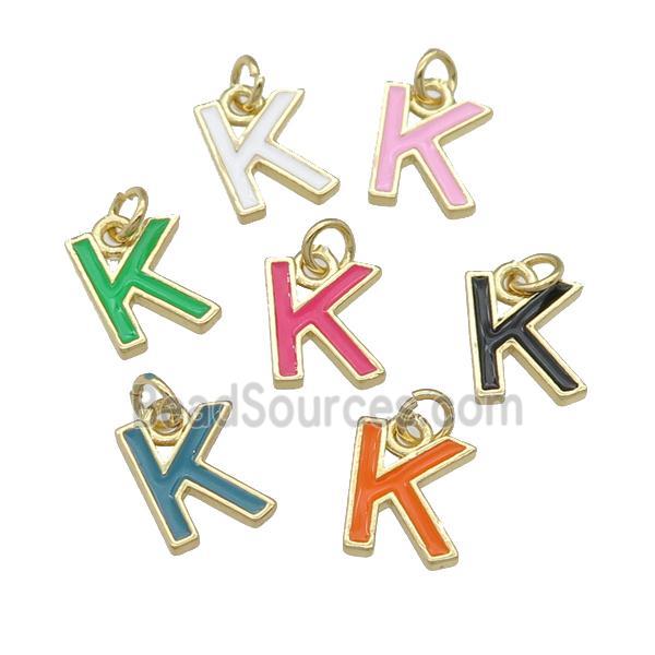 copper Letter-K pendant with enamel, mixed, gold plated