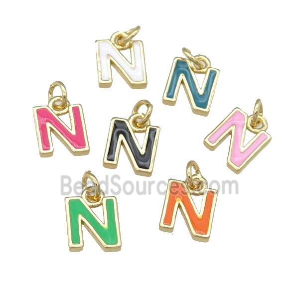 copper Letter-N pendant with enamel, mixed, gold plated