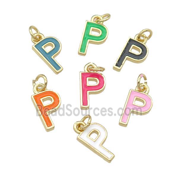 copper Letter-P pendant with enamel, mixed, gold plated