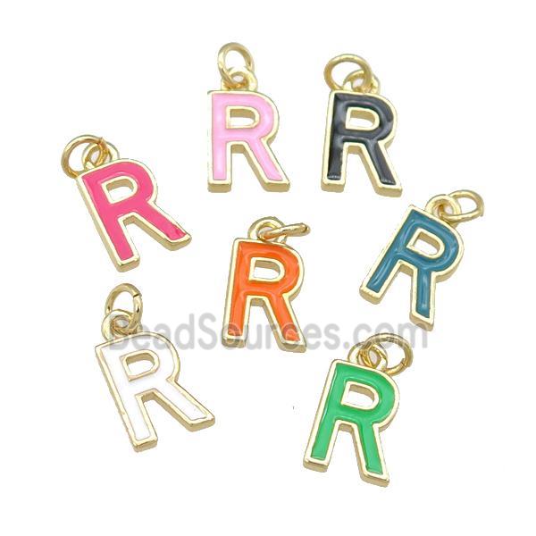 copper Letter-R pendant with enamel, mixed, gold plated