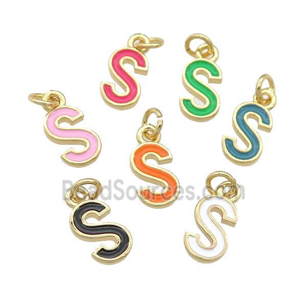 copper Letter-S pendant with enamel, mixed, gold plated