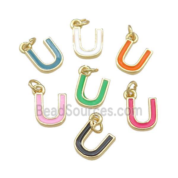 copper Letter-U pendant with enamel, mixed, gold plated