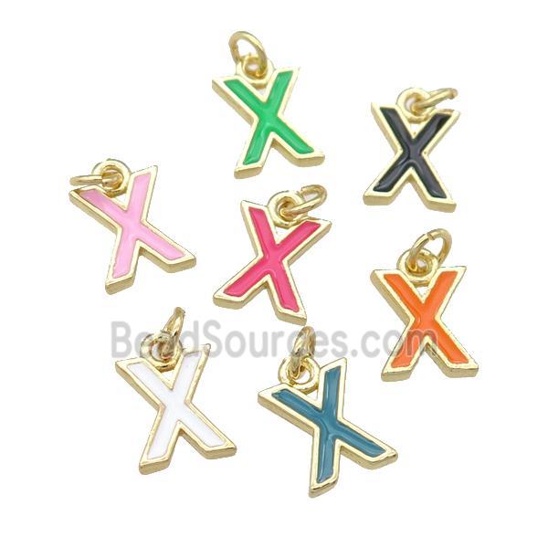 copper Letter-X pendant with enamel, mixed, gold plated