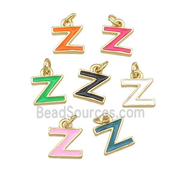 copper Letter-Z pendant with enamel, mixed, gold plated