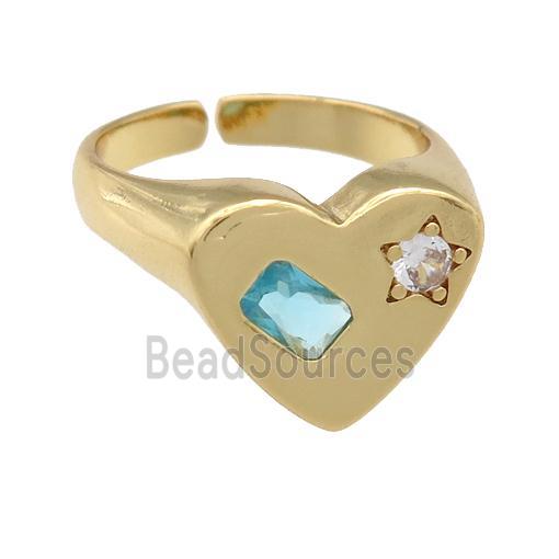 copper Heart Ring paved zircon, gold plated