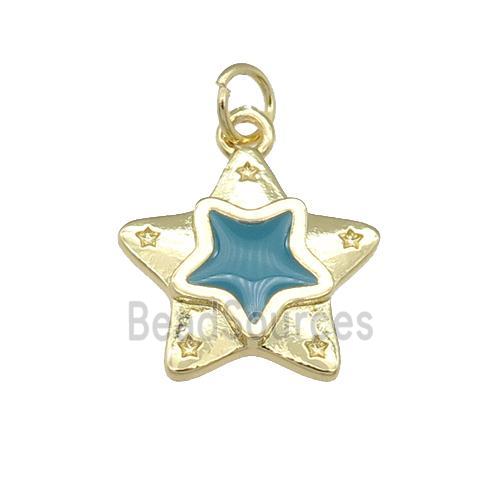 copper Star pendant with teal enamel, gold plated