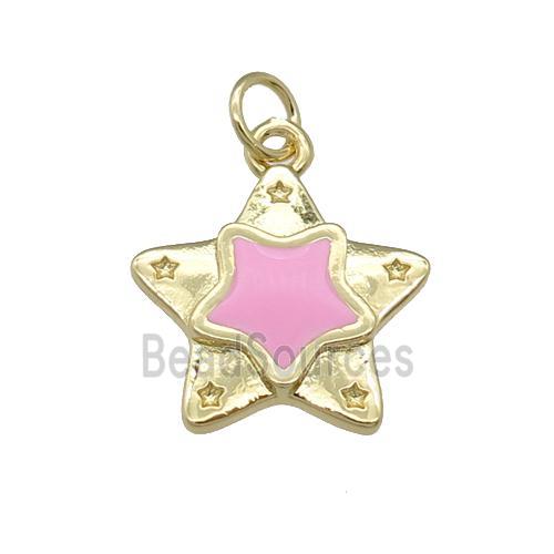 copper Star pendant with pink enamel, gold plated