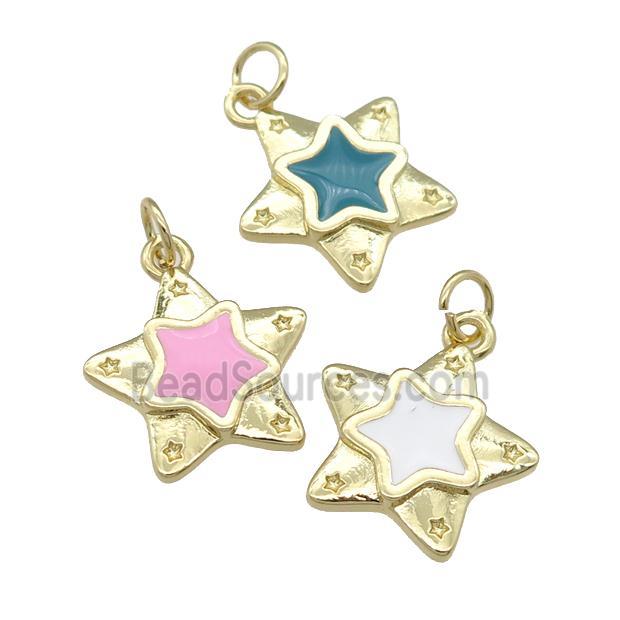 copper Star pendant with enamel, gold plated, mixed