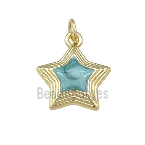 copper Star pendant with green enamel, gold plated