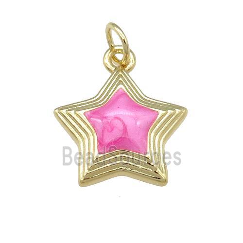 copper Star pendant with pink enamel, gold plated