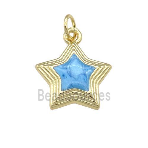 copper Star pendant with blue enamel, gold plated