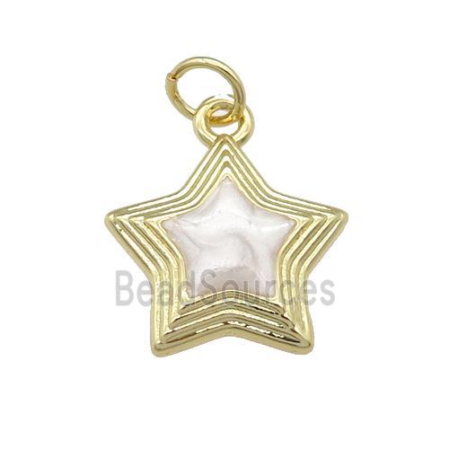 copper Star pendant with white enamel, gold plated