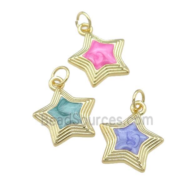 copper Star pendant with enamel, gold plated, mixed