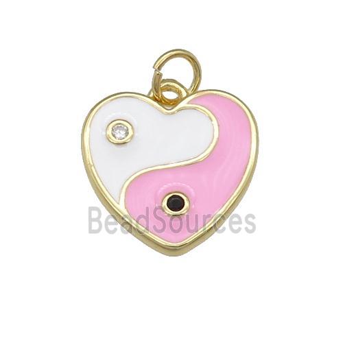 copper Taichi Heart pendant with pink enamel, gold plated