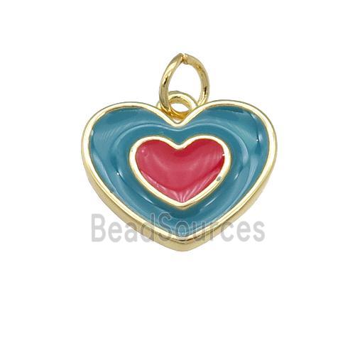 copper Heart pendant with teal enamel, gold plated