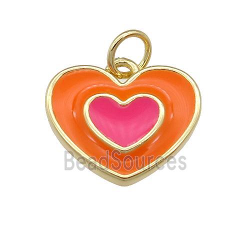 copper Heart pendant with orange enamel, gold plated