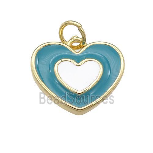 copper Heart pendant with teal enamel, gold plated