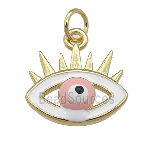 copper Evil Eye pendant with enamel, pink, gold plated