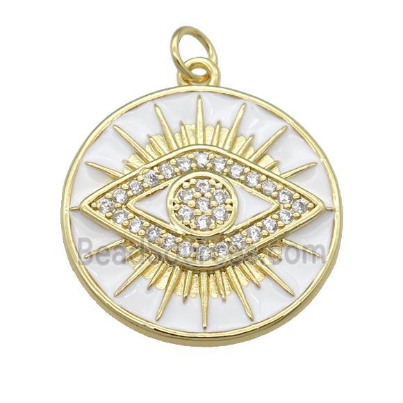 copper Circle Eye pendant paved zircon with white enamel, gold plated