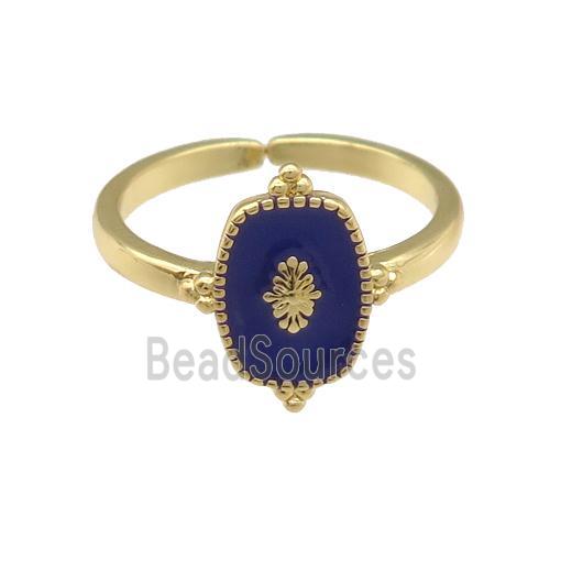 copper Ring with deepblue enamel, gold plated