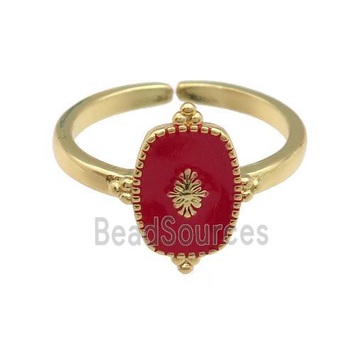 copper Ring with red enamel, gold plated