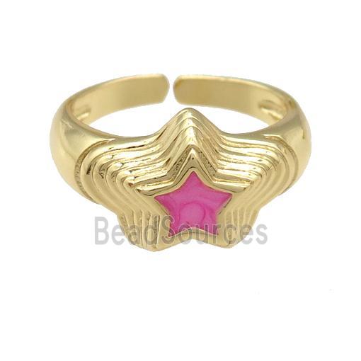 copper star Ring with pink enamel, gold plated