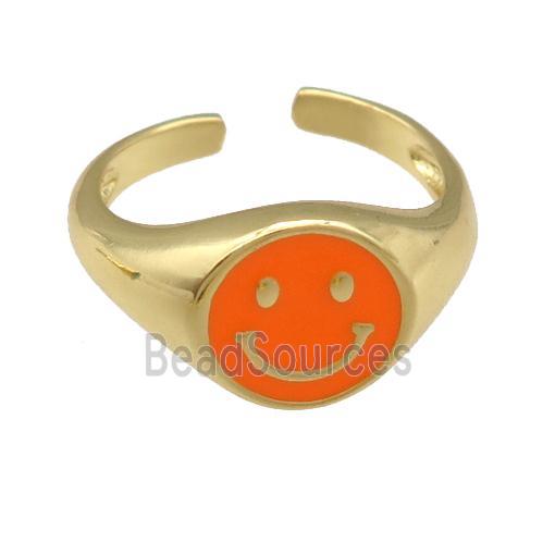 copper Ring with orange enamel emoji, gold plated