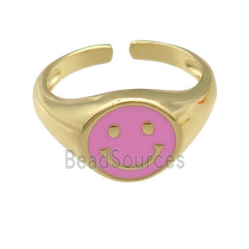 copper Ring with pink enamel emoji, gold plated