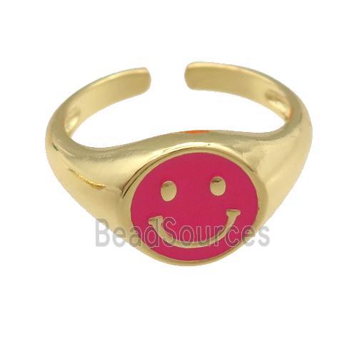 copper Ring with red enamel emoji, gold plated