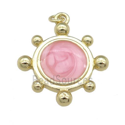 copper Tortoise pendant with pink enamel, gold plated