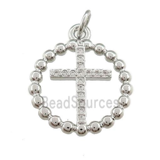 copper cross pendant paved zircon, platinum plated